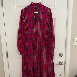 Chaps Red Tartan Plaid  Midi Dress-Size Medium